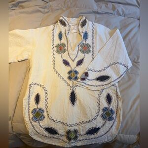 Vintage 70s Indian cotton and velvet bell sleeve tunic shirt